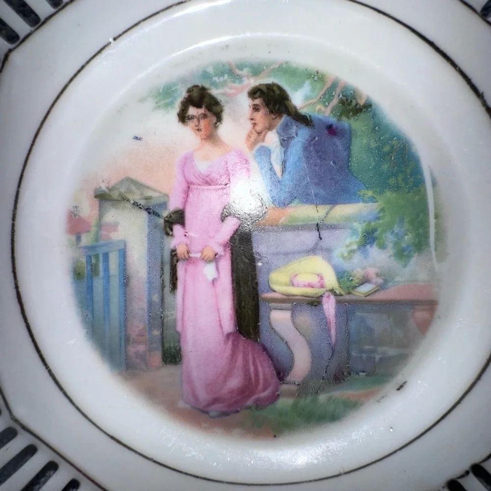 Vintage SCHUMANN BAVARIA Reticulated Pierced Portrait Porcelain Plate Couple